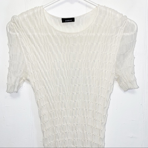 Akris White Sheer Gauze Smocked Blouse - Picture 3 of 12